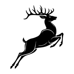 Silhouette of a leaping deer minimalist style with a plain white background.