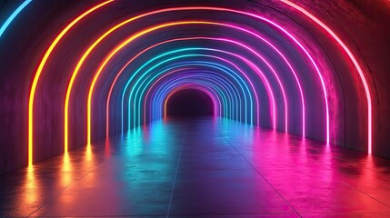 Neon Tunnel Lights Glowing Vibrant Colors Futuristic Sci-Fi Corridor