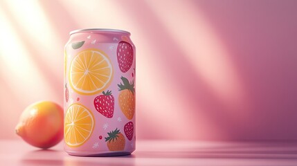 Obraz premium Pink Citrus and Strawberry Soda Can Product Shot