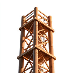 Obraz premium A tall wooden structure with a unique design against a clear background, showcasing craftsmanship and natural materials.