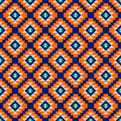 Vibrant geometric pattern featuring colorful diamonds in orange, blue, and teal. This design is perfect for textiles, wallpapers, and modern decor