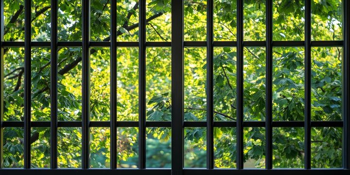 Window grille providing security, featuring steel grating at the ground level of the structure. The window view highlights the protection that this grille offers against unwanted intrusion.