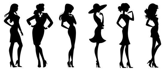 Female silhouettes standing in various poses.