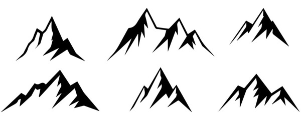 A set of black simple mountain silhouettes in a white background.