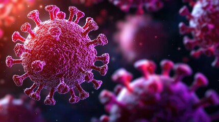 Obraz premium Hiv Aids disease idea. Detailed close-up view of a virus cell illustrating microscopic structures.