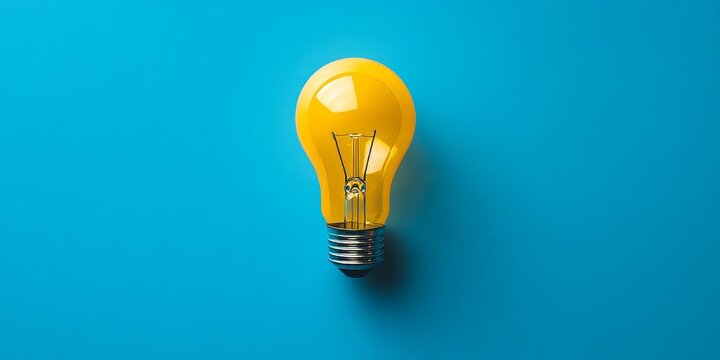 A yellow light bulb set against a blue backdrop symbolizes minimalism. This portrays creative ideas and innovative strategies for effective brainstorming sessions.