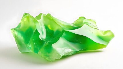 Obraz premium A vibrant green specimen of chrysoprase, with its translucent, glowing appearance, placed on a white background
