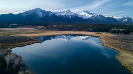 Fototapeta premium Stunning Mountain Lake Reflection: Serenity in the Canadian Rockies