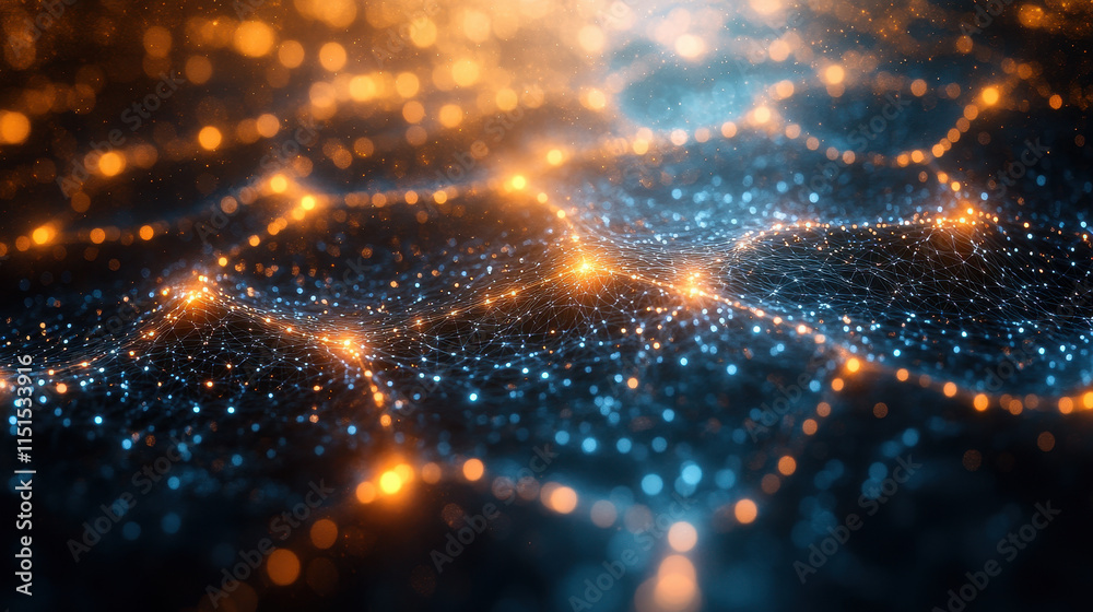 Poster abstract digital network connectivity with dynamic glowing nodes and pathways