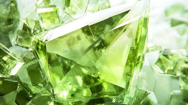 A close-up of a high-quality peridot crystal, showcasing its vibrant green color and translucent appearance, on a white background