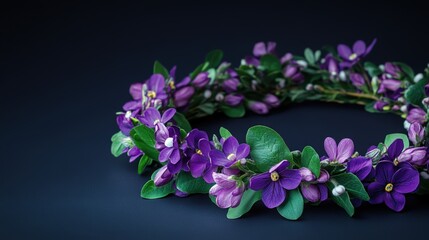 Purple Flower Wreath Dark Background Floral Arrangement