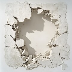 close up of a hole in a white wall