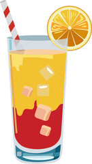 Illustration of Red and Orange Soft Drink Glass Decor with Lemon Slice and Straw Flat Element Vector.