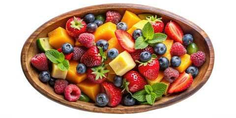 Vibrant summer fruit salad, a delicious and healthy snack, captured from above in a fresh bowl.
