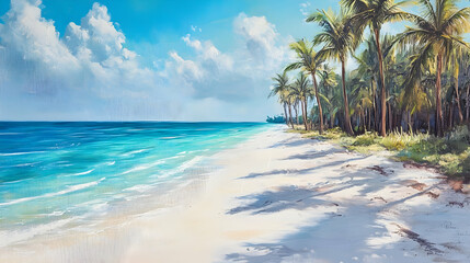 Serene Tropical Beach: Palm Trees, White Sand, and Azure Ocean