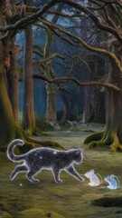 Fototapeta premium Cat Stalking Mice in an Enchanting Forest