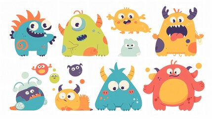 Obraz premium Adorable Cute Monster Kids Logo Template in Flat Vector Style Isolated on White Background