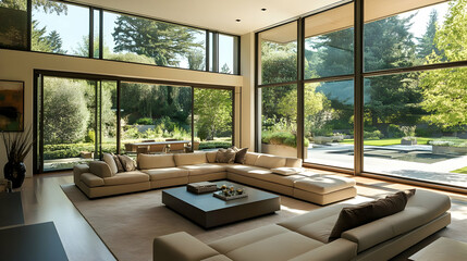 Modern Home Design: Luxurious Living Space with Stunning Garden Views