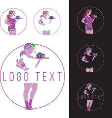 Fully editable vector logo template with creative design of a waitress girl illustration suitable for restaurants, bars, night clubs, food courts, food truck or any other related digital, print media