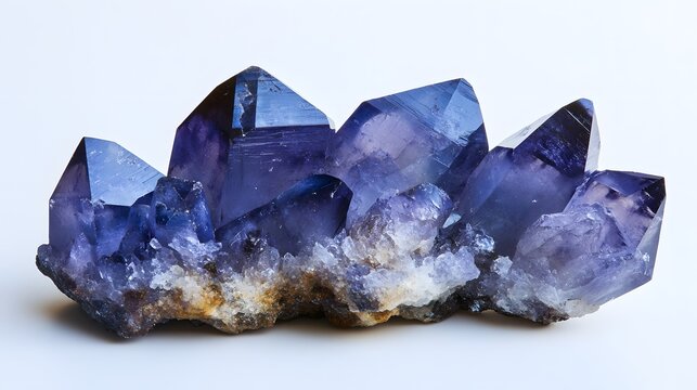 A cluster of pure serendibite crystals, with a deep blue and black luster, arranged on a white surface