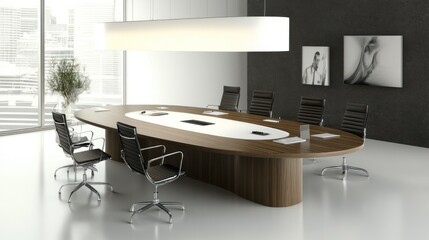 Modern Oval Conference Table in a Sleek, Minimalist Office