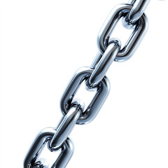 Close-up of metallic chain links against a white background, showcasing strength and connectivity in industrial design.