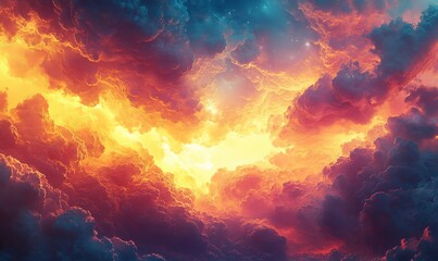 Fototapeta premium Cloudy layers merging into radiant abstract skies. Generative AI