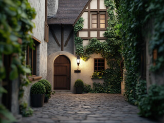 Obraz premium Fantasy Medieval House An Enchanting and Whimsical Setting with Magical Elements and Captivating Backdrops