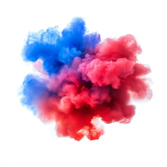 Fototapeta premium Colorful smoke explosion in red and blue isolated on a white background.