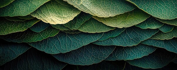 Obraz premium Foliage abstract background concept. Close-up of layered green leaves, showcasing texture and diverse shades of nature.