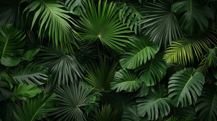 25.A vintage-inspired seamless pattern with elegant palm leaves and tropical plants in rich green...