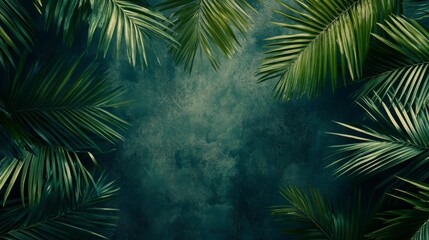 25.A vintage-inspired seamless pattern with elegant palm leaves and tropical plants in rich green...