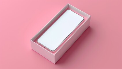White Smartphone in a Box on Pink Background