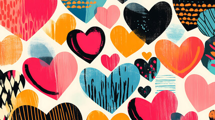 Valentine's card featuring heart-themed patterns, vibrant colors, and stylish modern fonts for a fun and lively design 