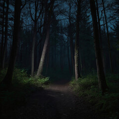 Fototapeta premium Dark Forest Path at Night
