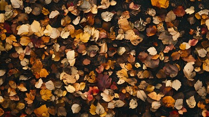 Fototapeta premium Fallen Autumn Leaves on a Dark Forest Floor