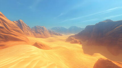Naklejka premium Majestic Desert Landscape: Golden Sands and Mountains