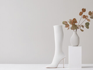 Stylish Knee-High Sock Boots Showcased on a Pristine White Background for a Trendy Look