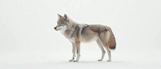 Fototapeta premium coyote standing on white snow