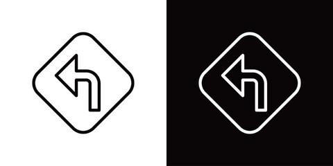 左折表示のシンプルなラインアイコン