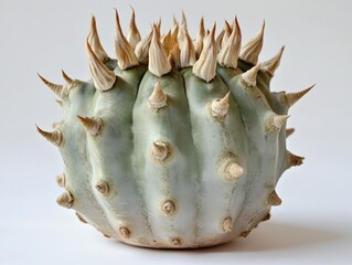 Obraz premium Close up of a spiky green fruit with white spikes