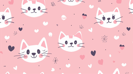 Cute Cartoon Pink Cat Pattern Vector Illustration