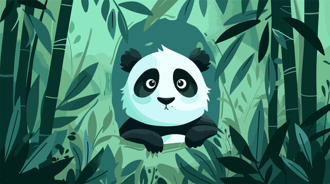 Playful Cartoon Panda Playing Peekaboo - Flat Vector Illustration