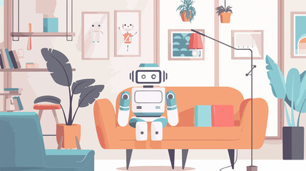 Adorable Flat Vector Cartoon Robots Illustration