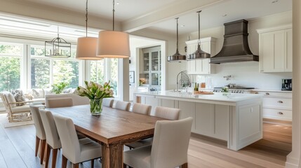Bright and Airy Open Concept Kitchen and Dining Area Design
