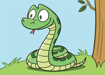snake, green snake, symbol of 2025, snake in the meadow, cute snake; cute snake; snake illustration, snake vector, snake drawing for children,