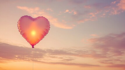 Fototapeta premium A glowing heart-shaped balloon floating in the evening sky with soft pink hues