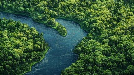 4w A close-up of a river with a green forest around it in pic