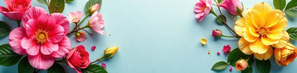 Colorful flyers with bold fonts and images of flowers, digital art, flowers, dynamic