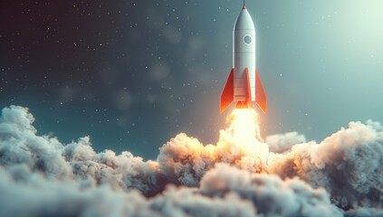 Fototapeta premium Rocket Launch Through Clouds